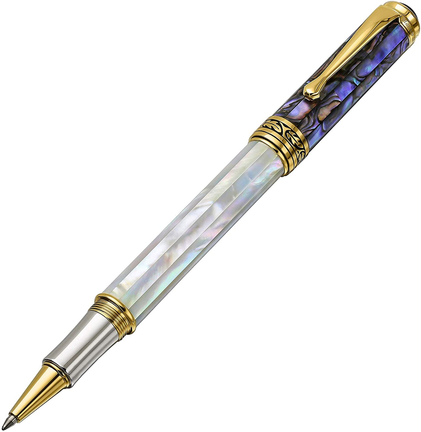 Xezo - Angled front view of the Maestro MOP Sea Shell R rollerball pen
