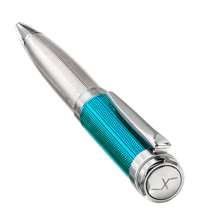 Xezo - Angled 3D view of the back of the Incognito 925 SS Azure B ballpoint pen