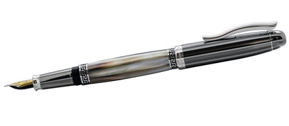 Xezo - Side view of the Maestro Black MOP Tungsten F-PL fountain pen