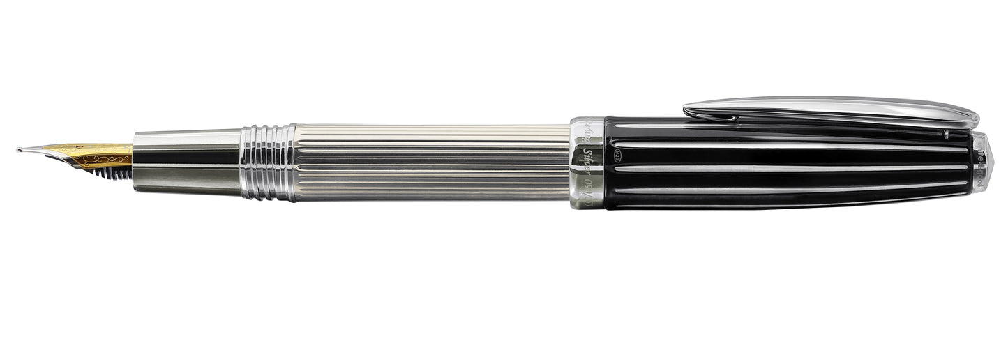 Xezo - Side view of the Incognito 925 Sterling Silver F fountain pen