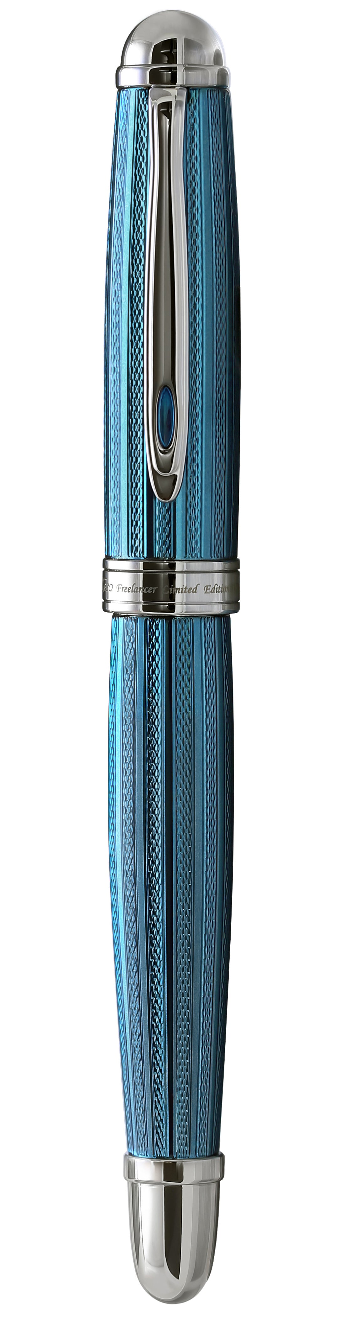 Xezo - Front view of a capped Freelancer Venetian Blue F fountain pen