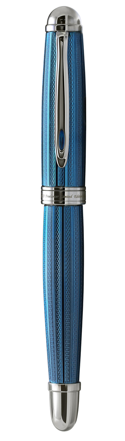 Xezo - Front view of a capped Freelancer Venetian Blue R rollerball pen
