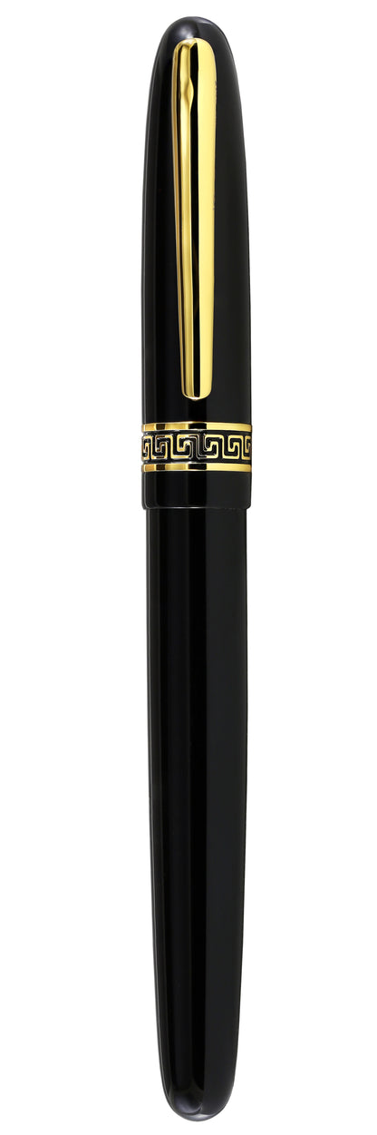 Xezo - Front view of a capped Phantom Classic Black R rollerball pen