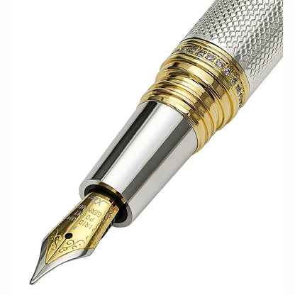 Xezo - Close-up view of the section and nib of the Maestro 925 Sterling Silver F-1 fountain pen
