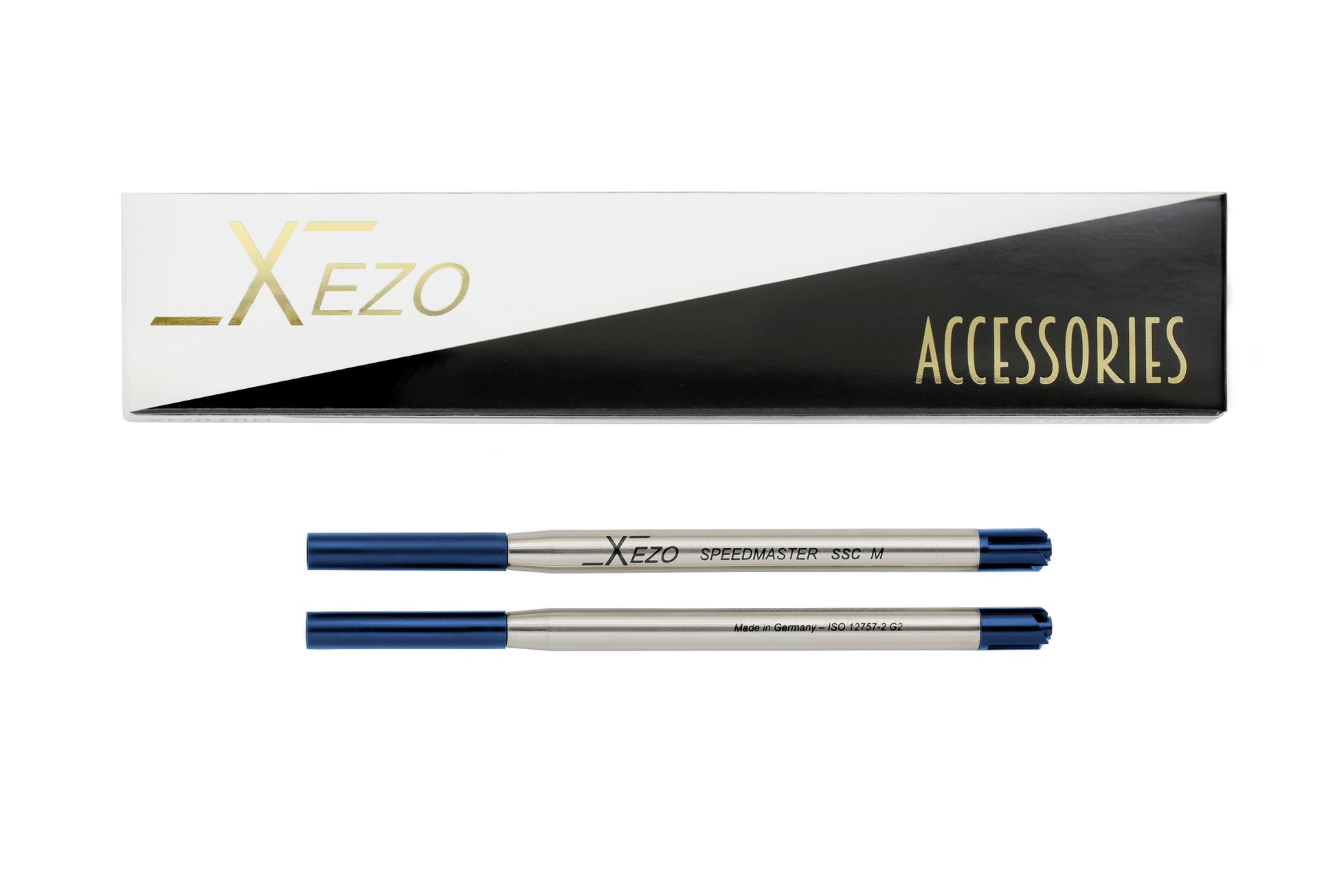 Xezo - Two blue ballpoint ink cartridges and a Xezo ACCESSORIES box - Xezo Speedmaster SSC-M Blue Ballpoint Refills - Pack of 2