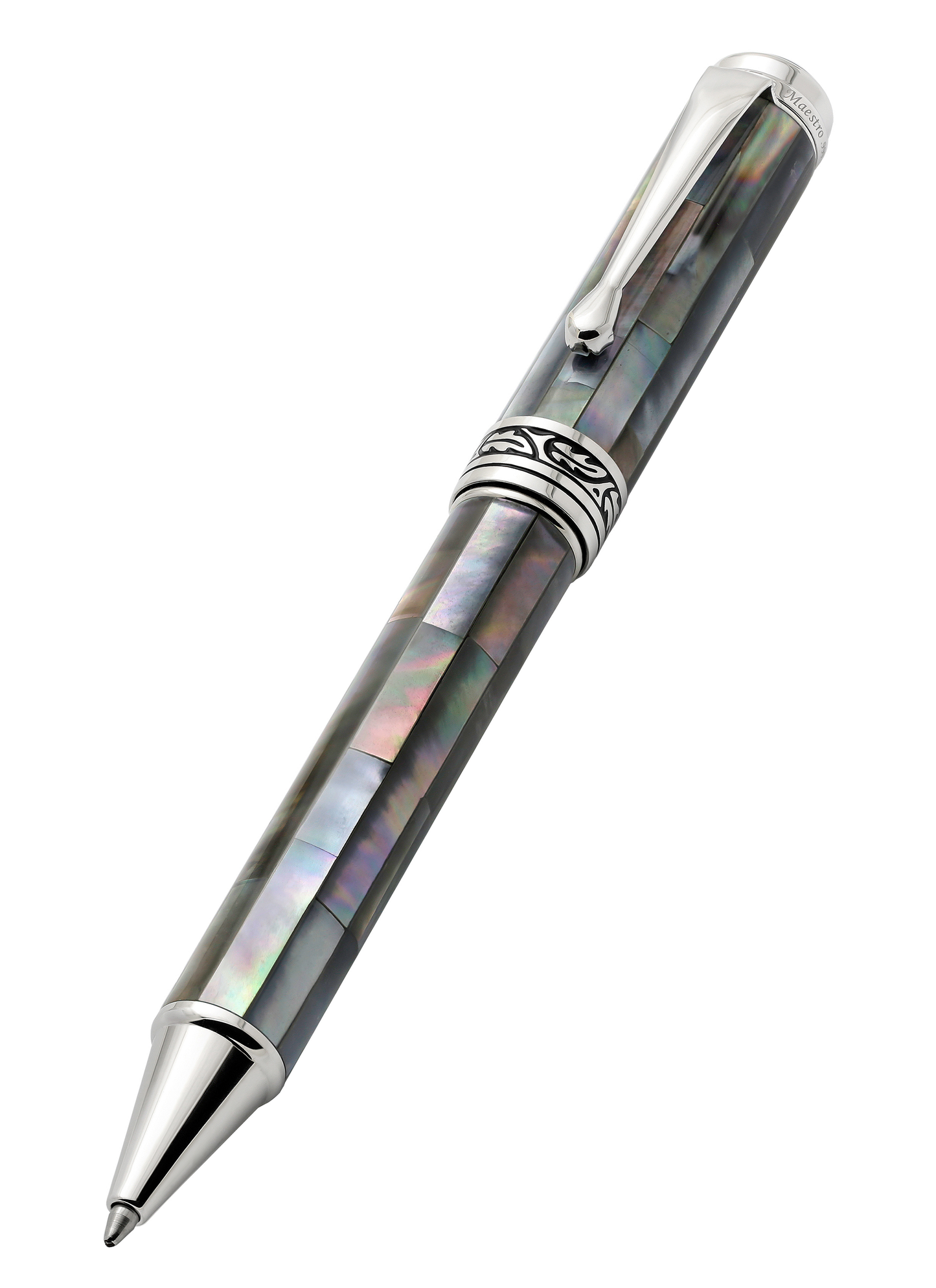 Xezo - Angled 3D view of the Maestro Black Mother of Pearl B ballpoint pen