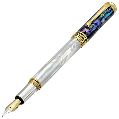 Xezo - Angled 3D view of the front of the Maestro MOP Sea Shell FM fountain pen