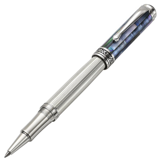 Xezo - Angled view of the front of the Maestro 925 BL MOP R rollerball pen