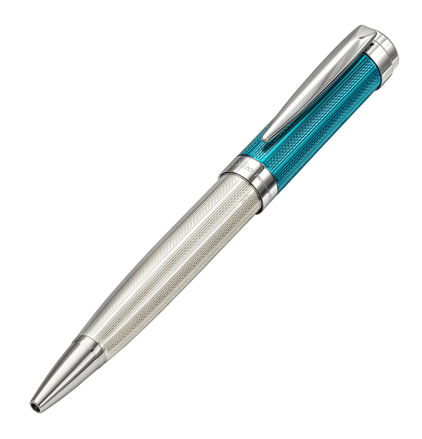 Xezo - Angled front view of the Incognito 925 SS Azure B ballpoint pen
