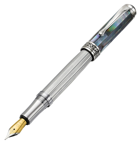 Xezo - Angled view of the front of the Maestro 925 BL MOP F fountain pen