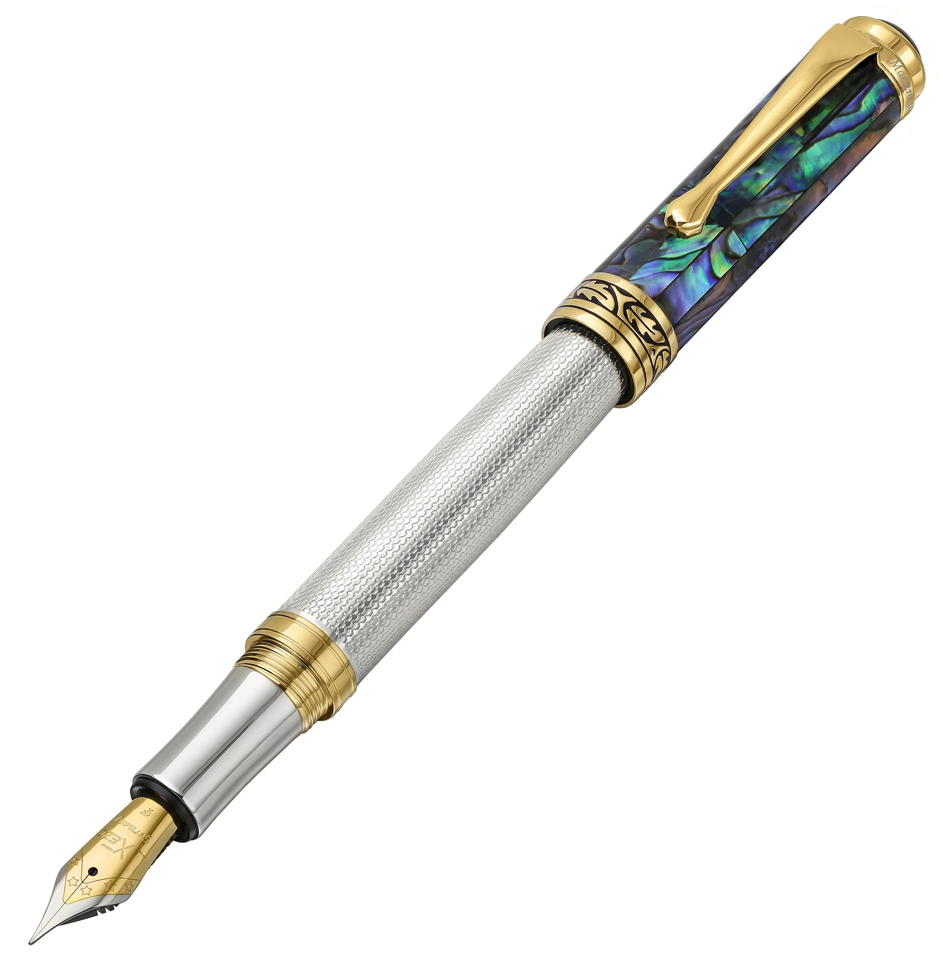 Xezo - Angled view of the front of the Maestro 925 Sea Shell F fountain pen