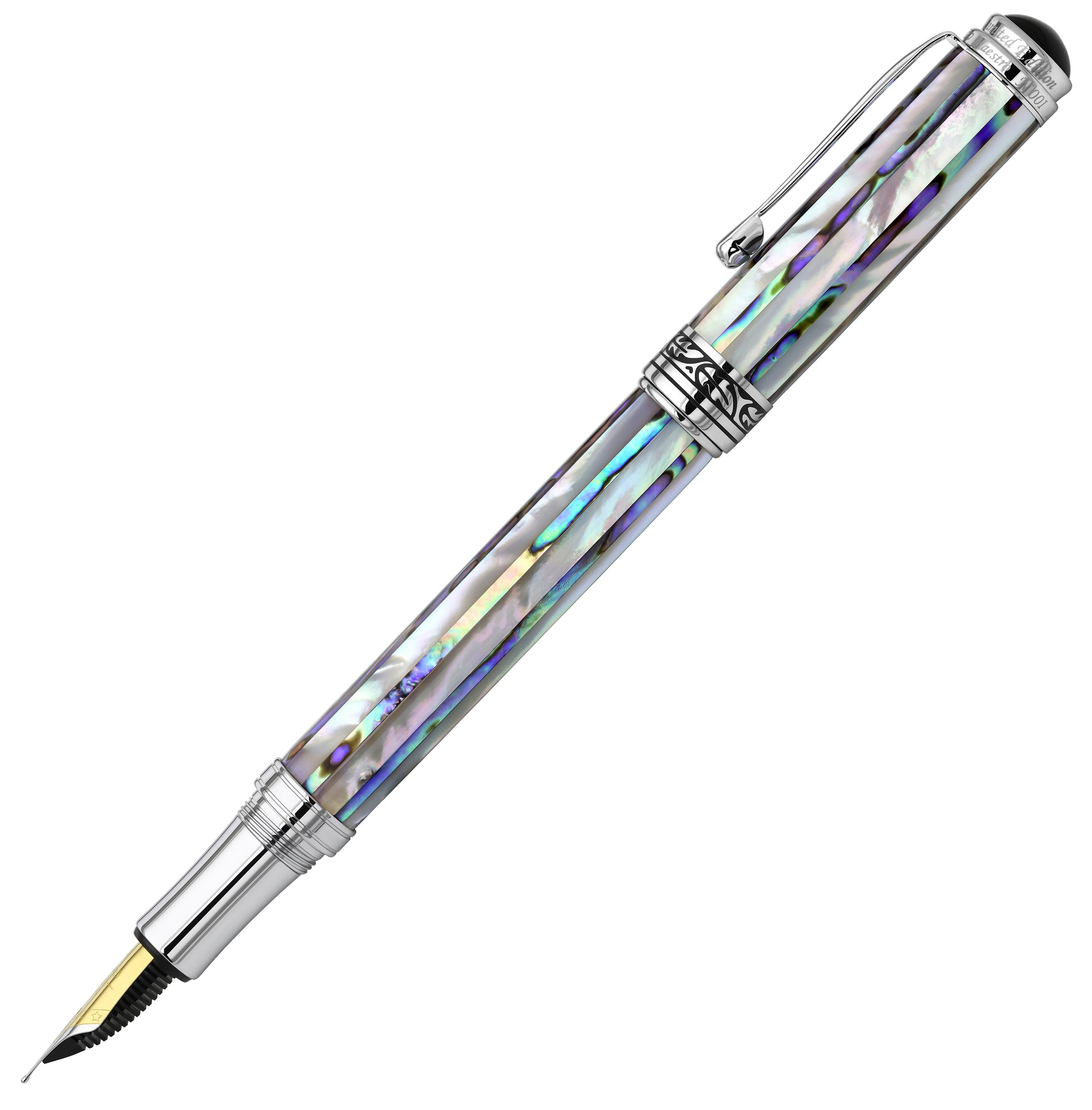 Maestro Jubilee mother-of-pearl Abalone Fountain Pen Uncapped at Angle