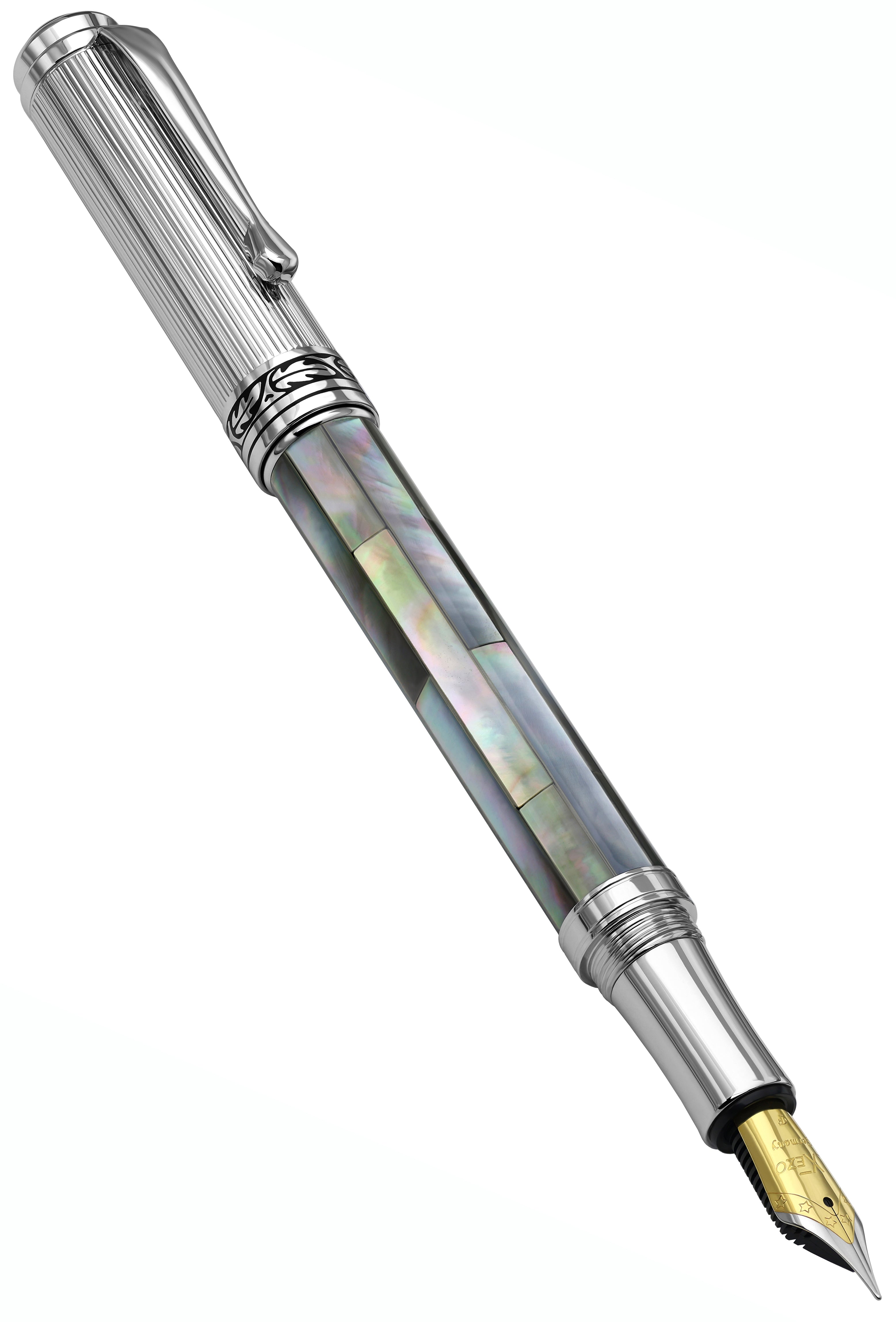 Xezo Maestro Black MOP Chrome F Maestro® Black Mother of Pearl Fountain  Pen (Fine Nib) Chrome Plated