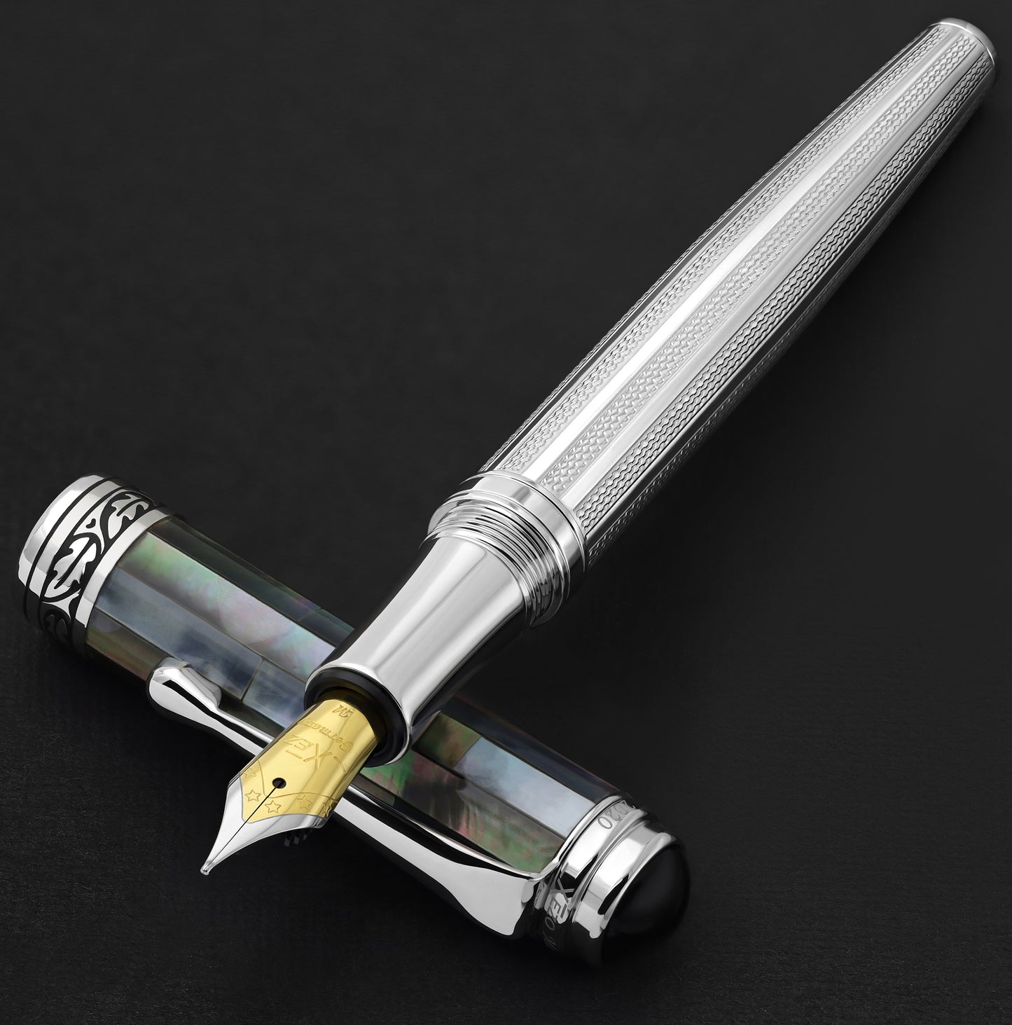 Maestro® 925 Sterling Silver Fountain Pen (Medium Nib) - Black Mother of Pearl Cap