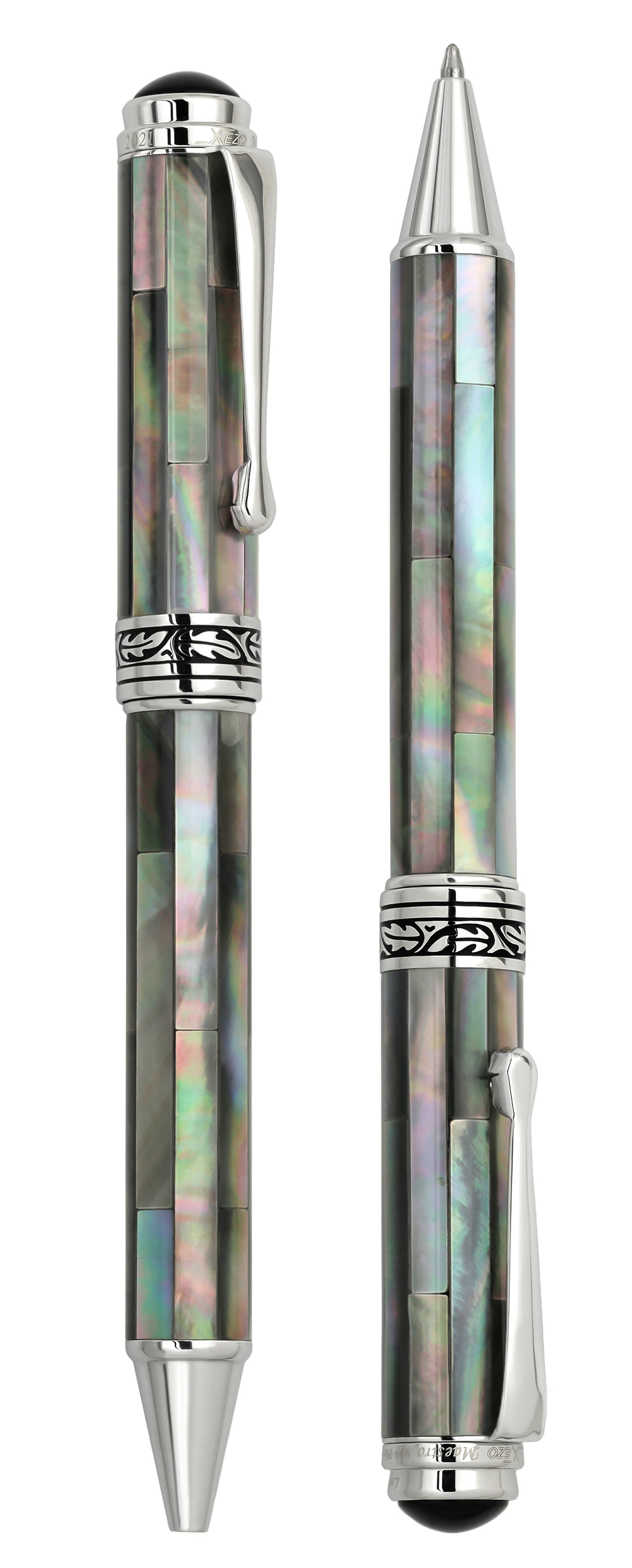 Xezo - Two Maestro Black Mother of Pearl B ballpoint pens, next to each other vertically 