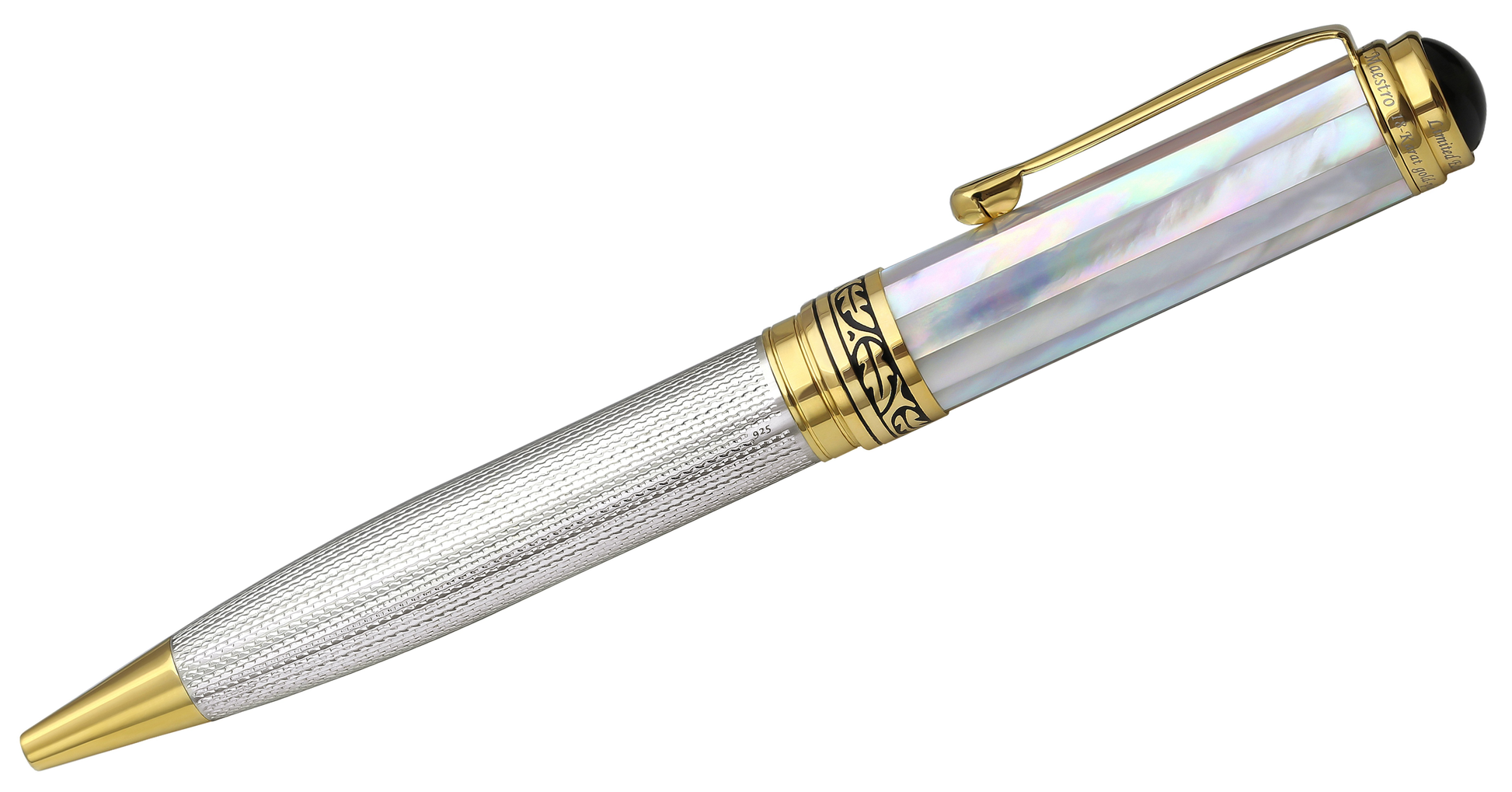 Side view of the Maestro White MOP B ballpoint pen