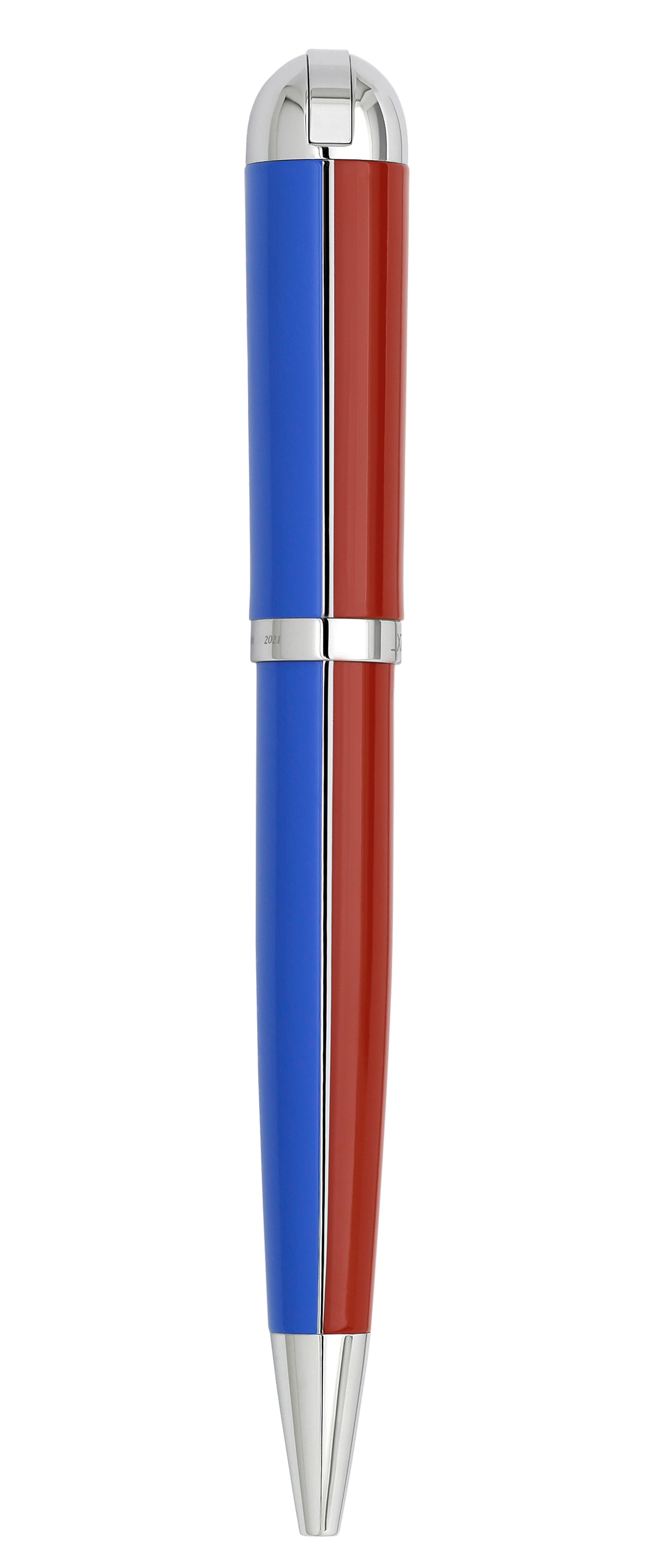 Xezo - Overview of the back of the Visionary Red/Blue B ballpoint pen in neutral-tip position