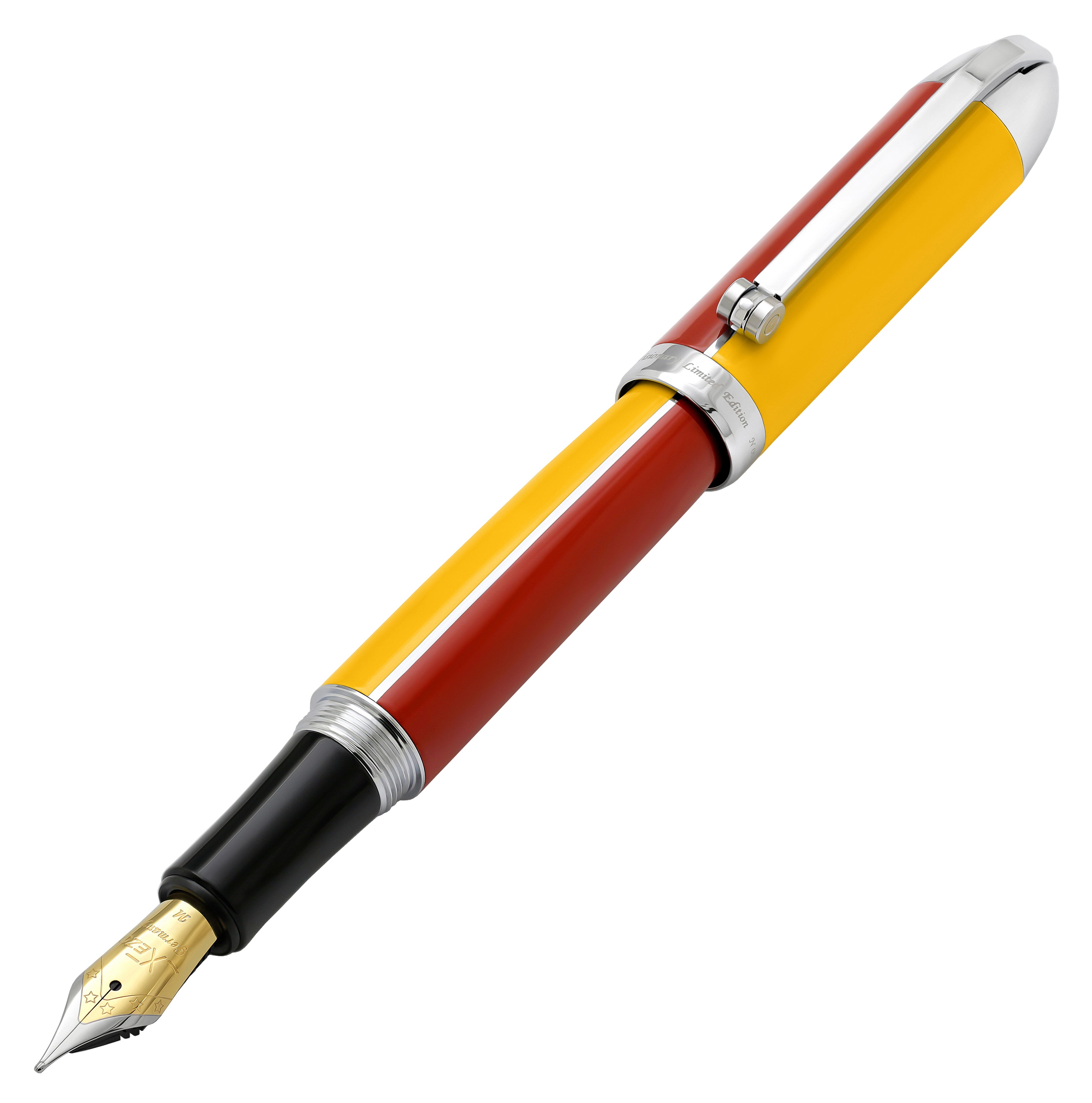 Xezo | Visionary Aspen/Red FM | Visionary® Brass & Aluminum Enameled  Fountain Pen (Medium Nib) - Aspen Gold / Red