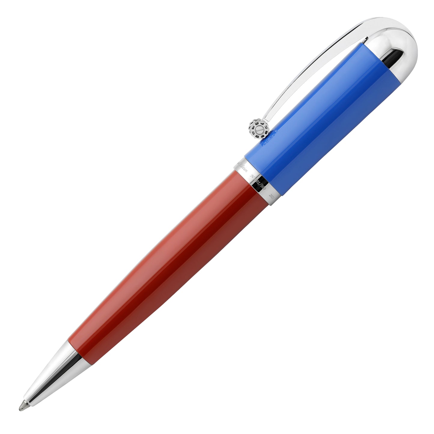 Xezo - Side view of the Visionary Red/Blue B ballpoint pen in twisted-tip position