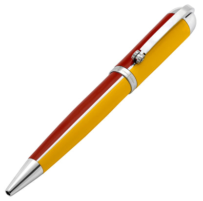 Xezo - Angled view of the front of the Visionary Aspen/Red B ballpoint pen in neutral-tip position
