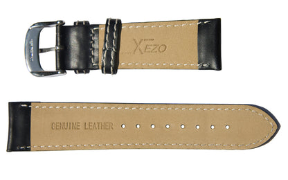 Xezo - Back side of the Black Calfskin Leather Band for Watches - 22 mm