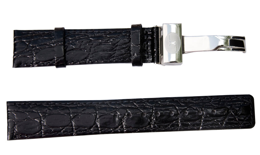  20mm Black Genuine Leather Watch Band