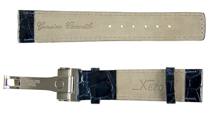 Xezo - Back of the Blue Crocodile Leather Band for Watches - 20 mm