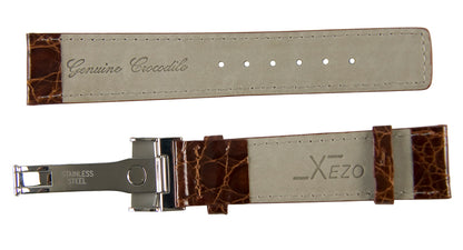 Xezo - Back of the Brown Crocodile Leather Band for Watches - 20 mm with  stainless steel clasp