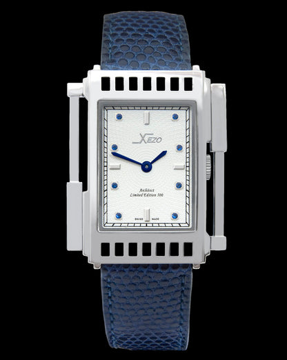 Xezo - Front view of the Architect 2001 LS. Ladies watch with blue leather strap