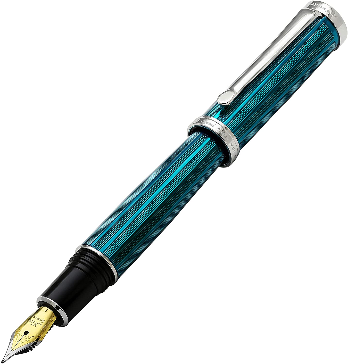 Xezo - Angled overview of the Architect Azure Blue F-2 fountain pen