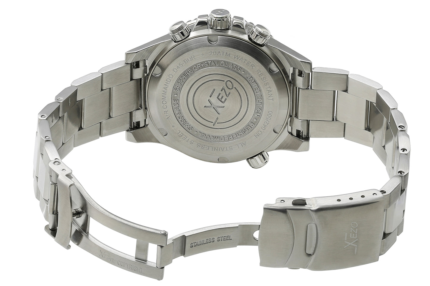 Xezo - Overview of the back of the Air Commando D45-BUR watch
