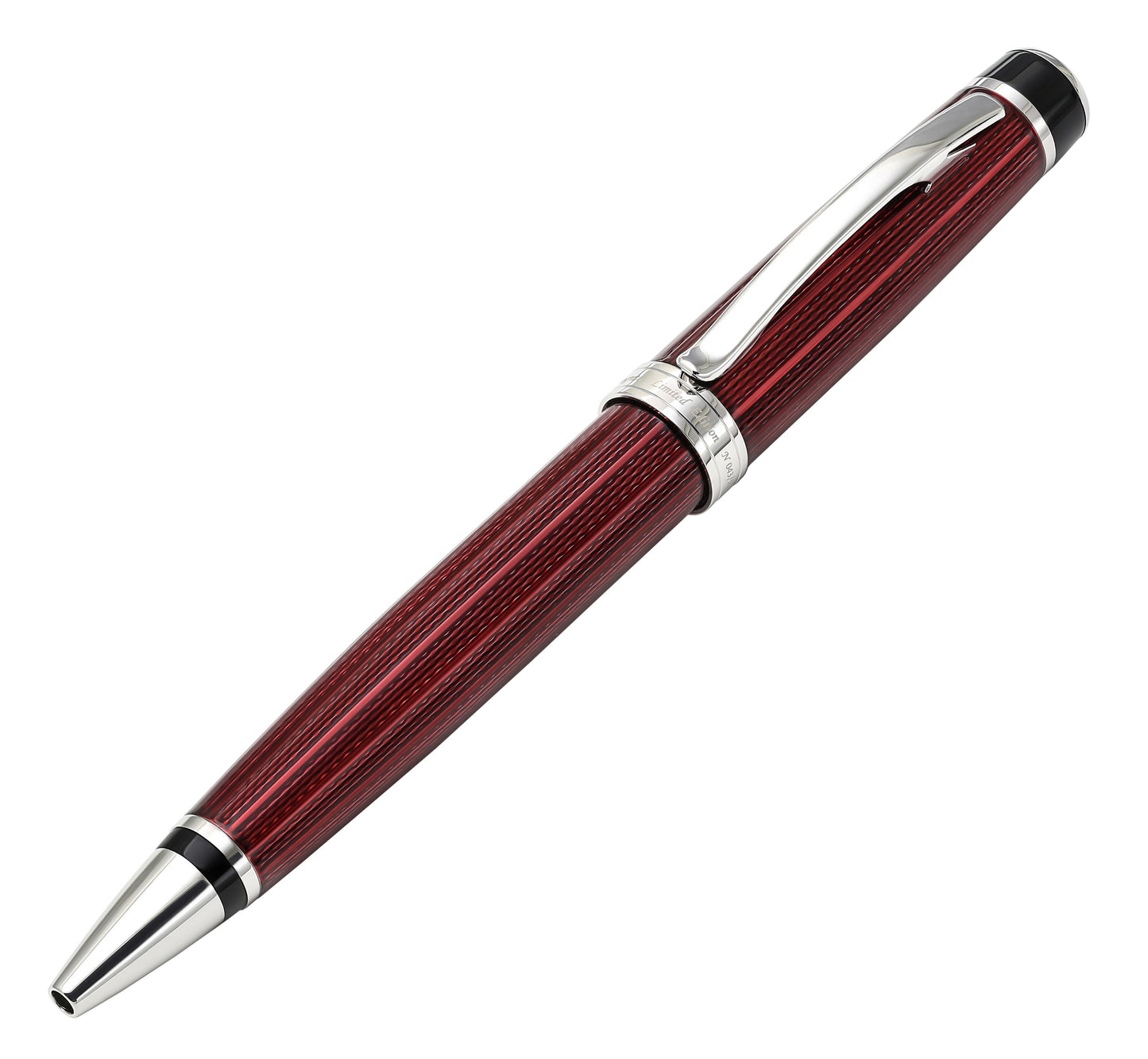Xezo - Angled view of the side of the Incognito Burgundy B ballpoint pen