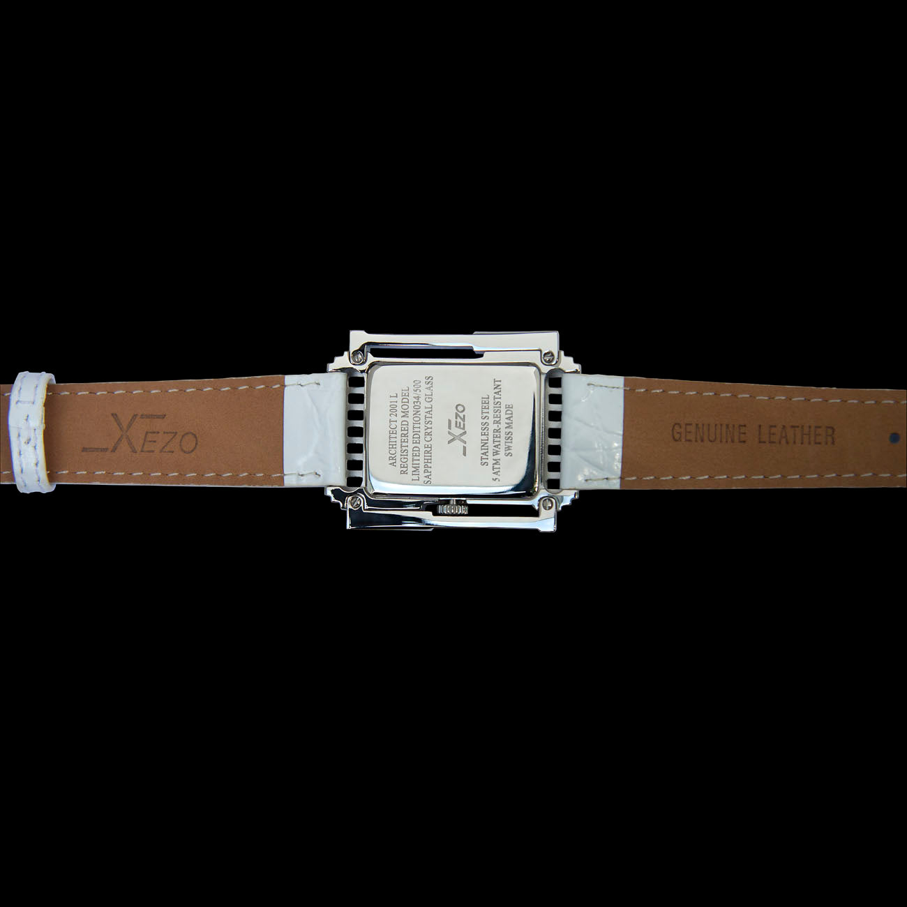 Xezo - Back of the Architect 2001 L Tank watch with leather strap