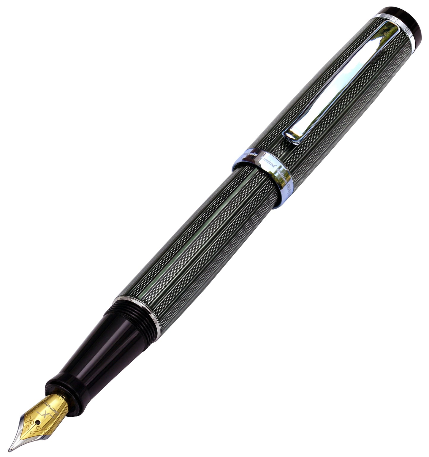 Xezo - Angled front view of the  Incognito Zinc F-2 fountain pen