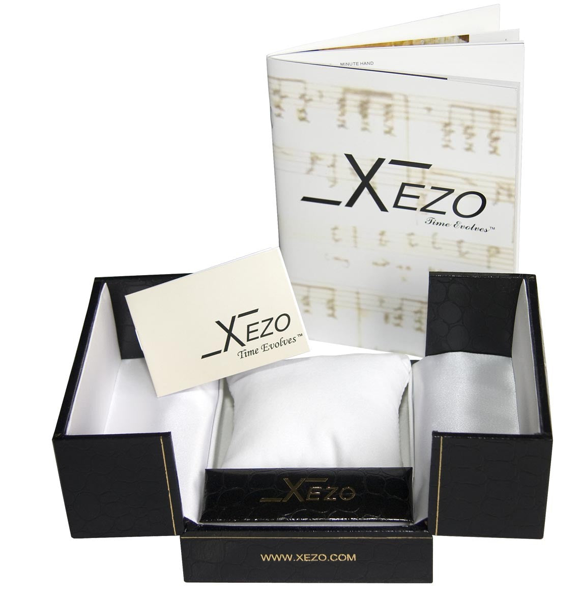 Xezo - Black gift box, certificate, and manual of the Air Commando D45-BL watch