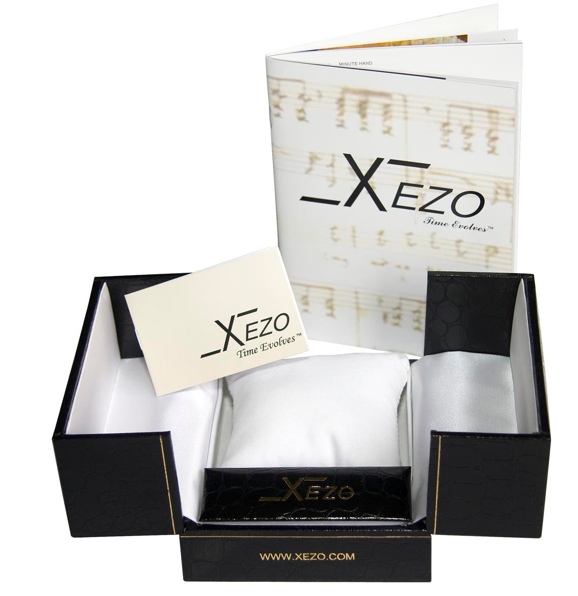 Xezo - Black gift box, certificate, and manual of the Air Commando D44 S (Silver Guilloché dial) watch 