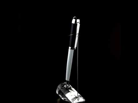 Xezo - A Visionary Black/White B Ballpoint pen standing on a turning pen stand