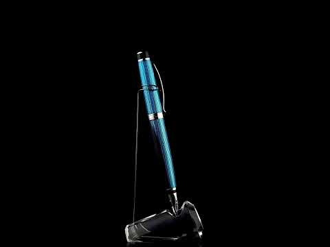 Xezo - A Incognito Blue B-1 Ballpoint pen standing on a turning pen stand