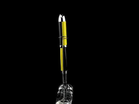 Xezo - A Visionary Speed Yellow/Black R Rollerball pen standing on a turning pen stand