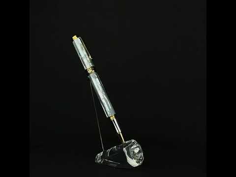 Xezo - Video of a Maestro White MOP R rollerball pen standing on a turning pen stand