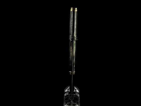 Xezo - A Maestro Tahitian Black MOP FM Fountain pen standing on a turning pen stand