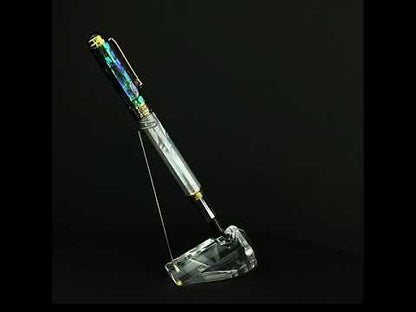 Xezo - A Maestro MOP Sea Shell fountain pen standing on a turning pen stand