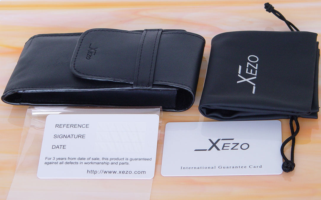 Xezo - Black bag, black case, and warranty card of the Airman 2002 sunglasses