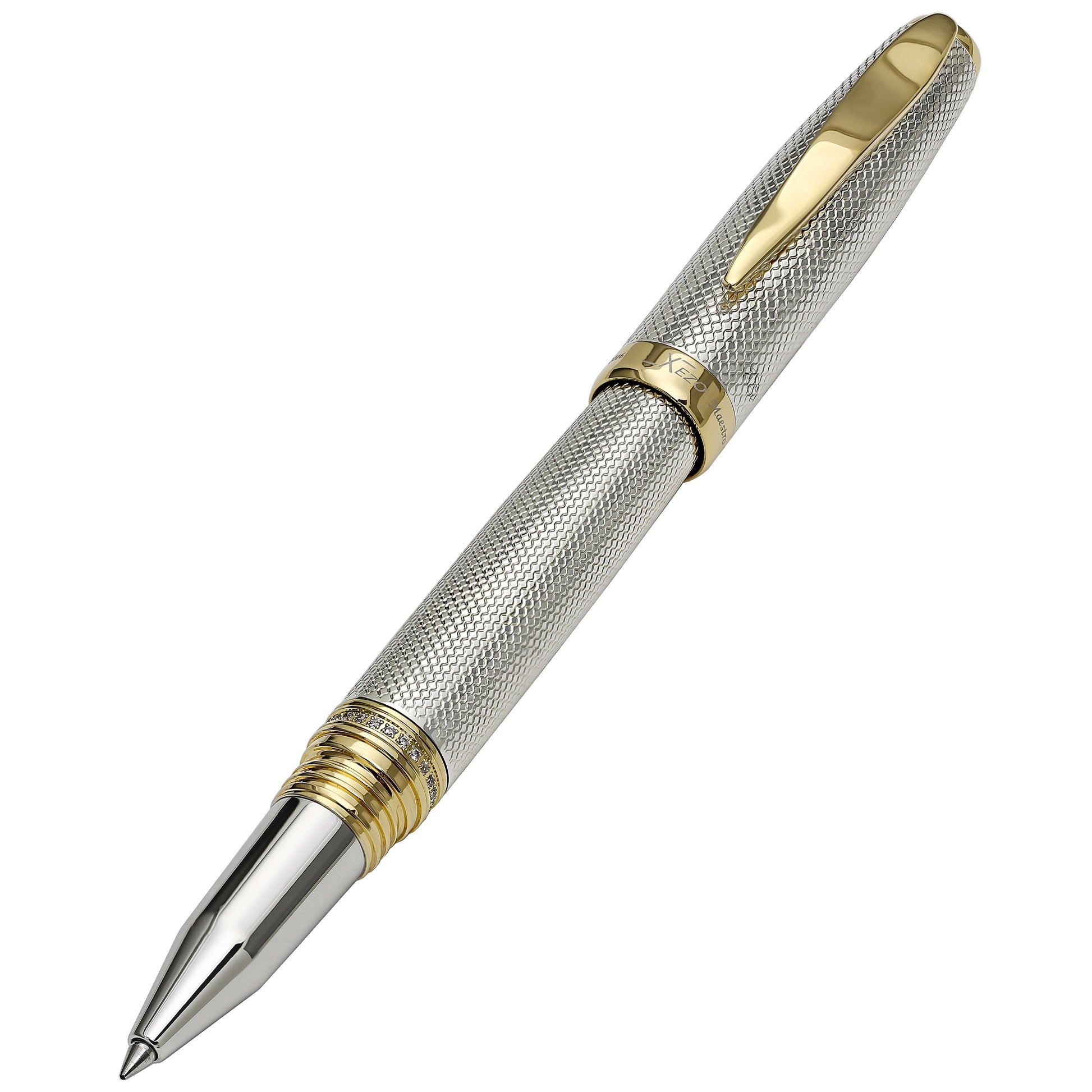 Xezo - Angled view of the front of the Maestro 925 Sterling Silver Maestro 925 Sterling Silver R-G rollerball pen