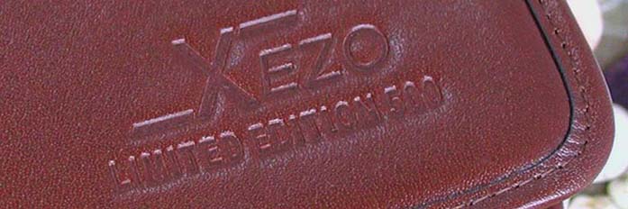 Xezo - Image of the Xezo logo and "LIMITED EDITION 500" branded on the bottom right corner of the front of the Maroon Leather Briefcase