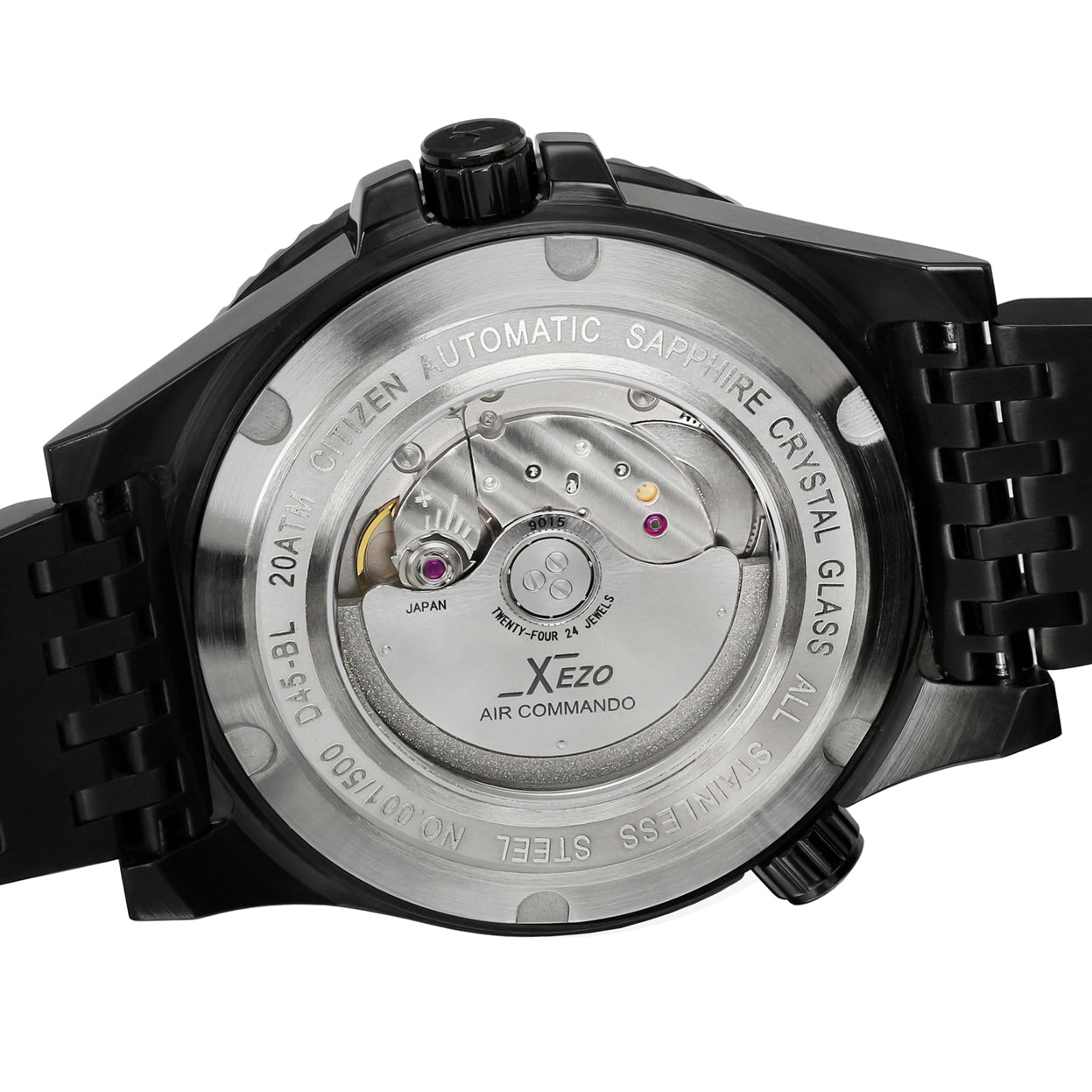 Xezo - Case back of the Air Commando D45-BL watch