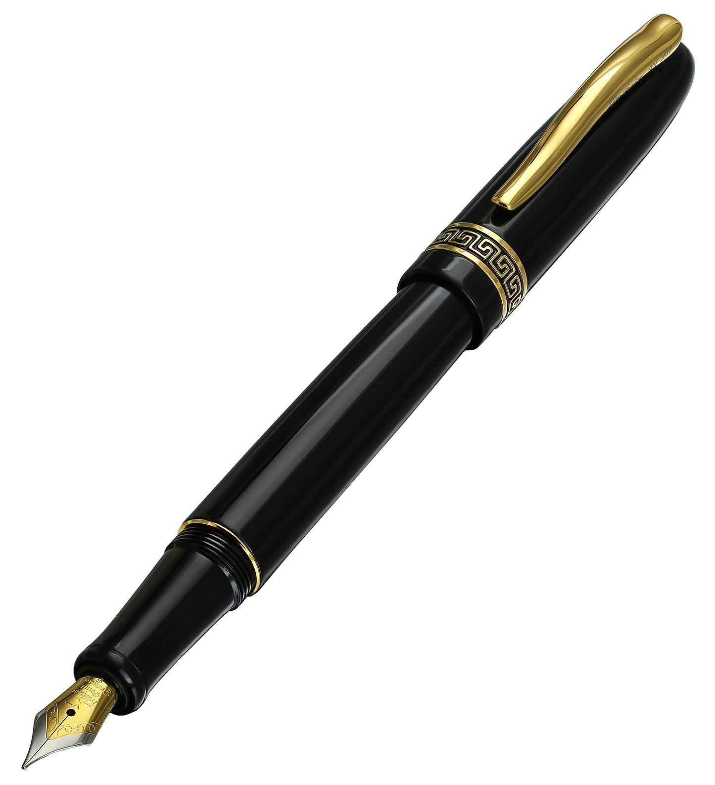 Xezo - Angled 3D view of the front of the Phantom Classic Black F fountain pen