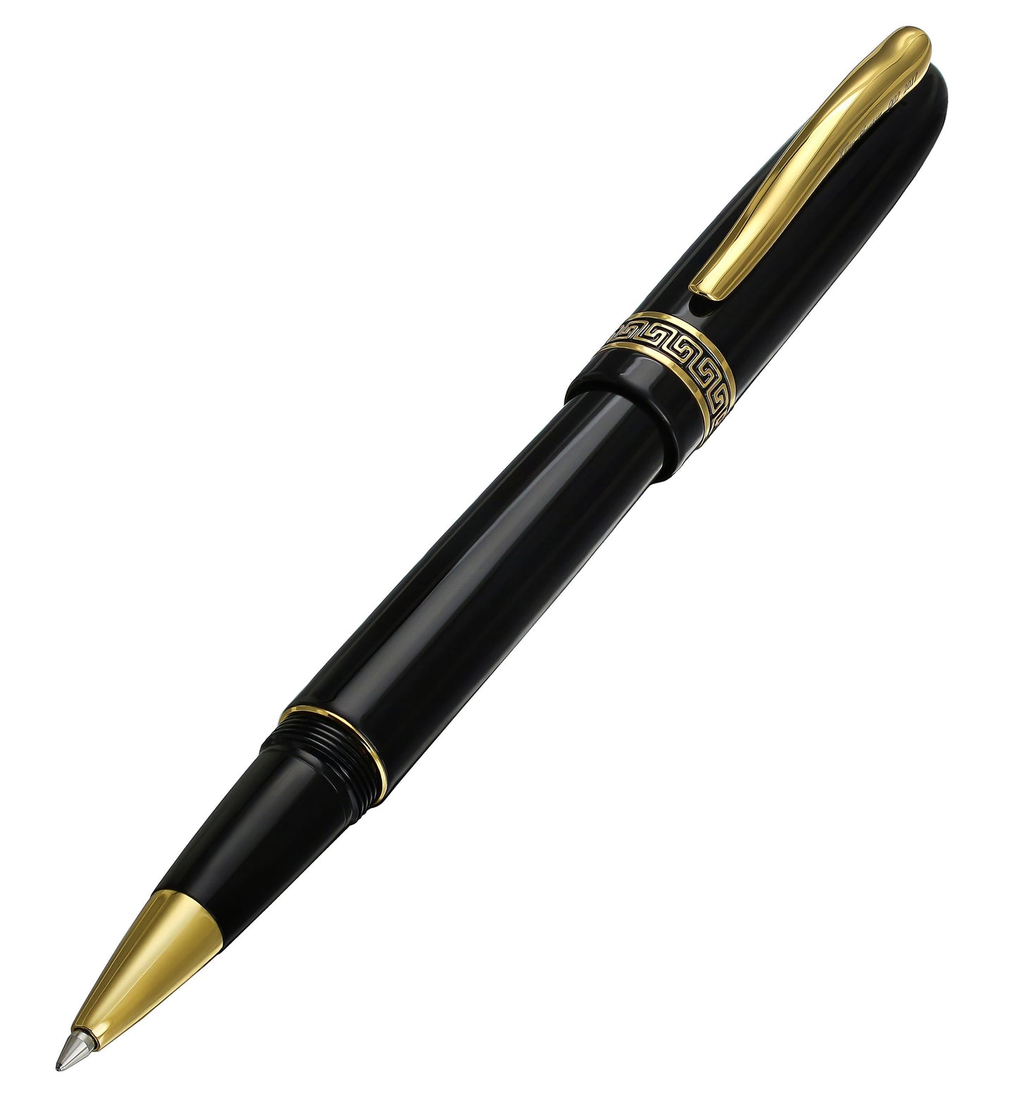 Xezo - Angled 3D view of the front of the Phantom Classic Black R rollerball pen